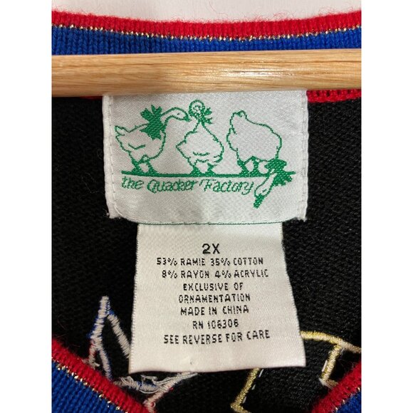 The Quacker Factory USA Patriotic Womens 2XL Black Button Cardigan Sweater Beads - Picture 7 of 11